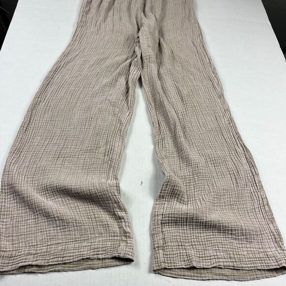 Z Supply Gauze Wide Leg Lounge Pants Women’s Size L Neutral Crinkle Cotton Relax - Picture 2 of 12